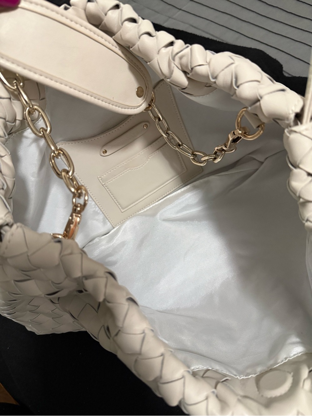 Braided Cream Satchel with Gold Chain Trim